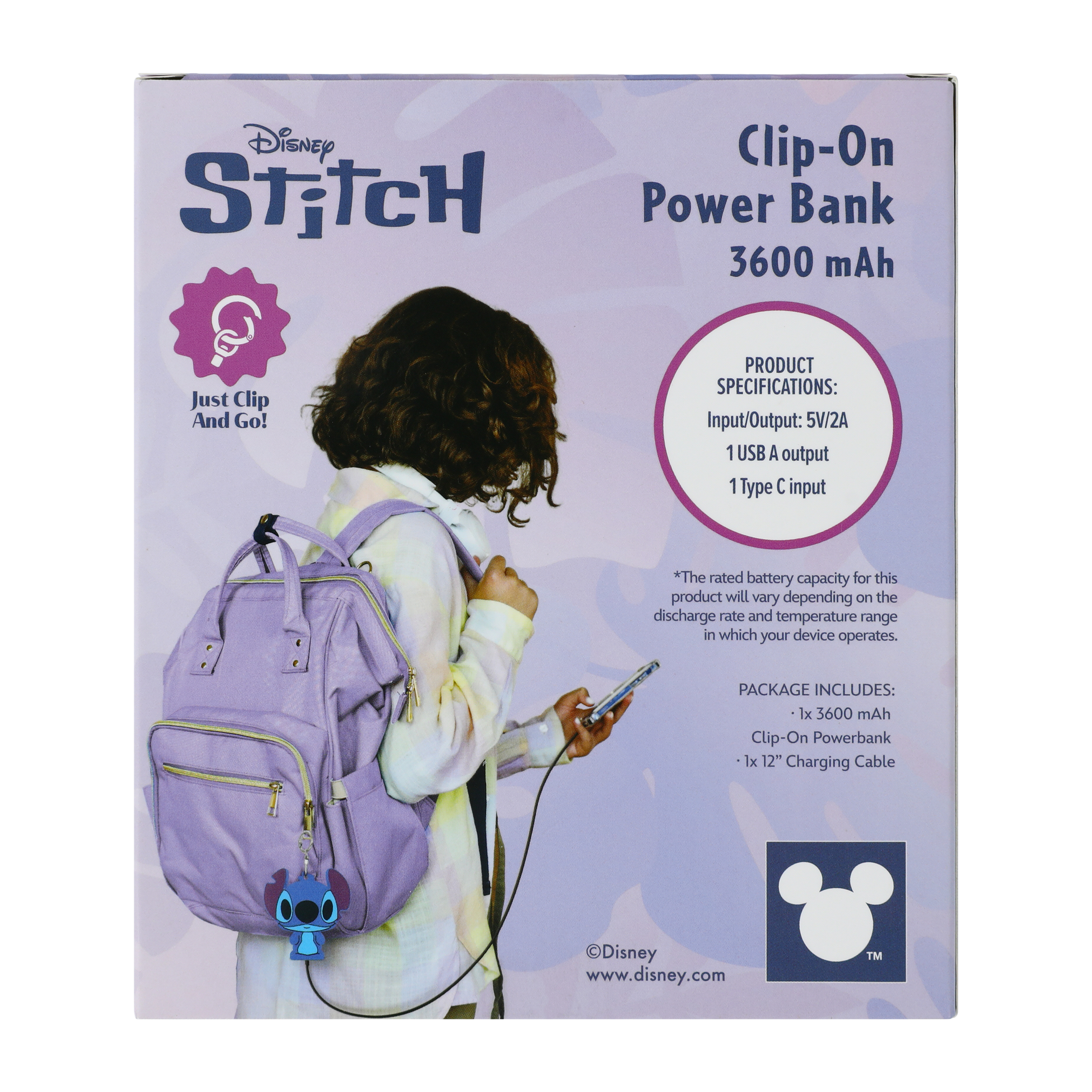 Disney Stitch Clip‑On Power Bank