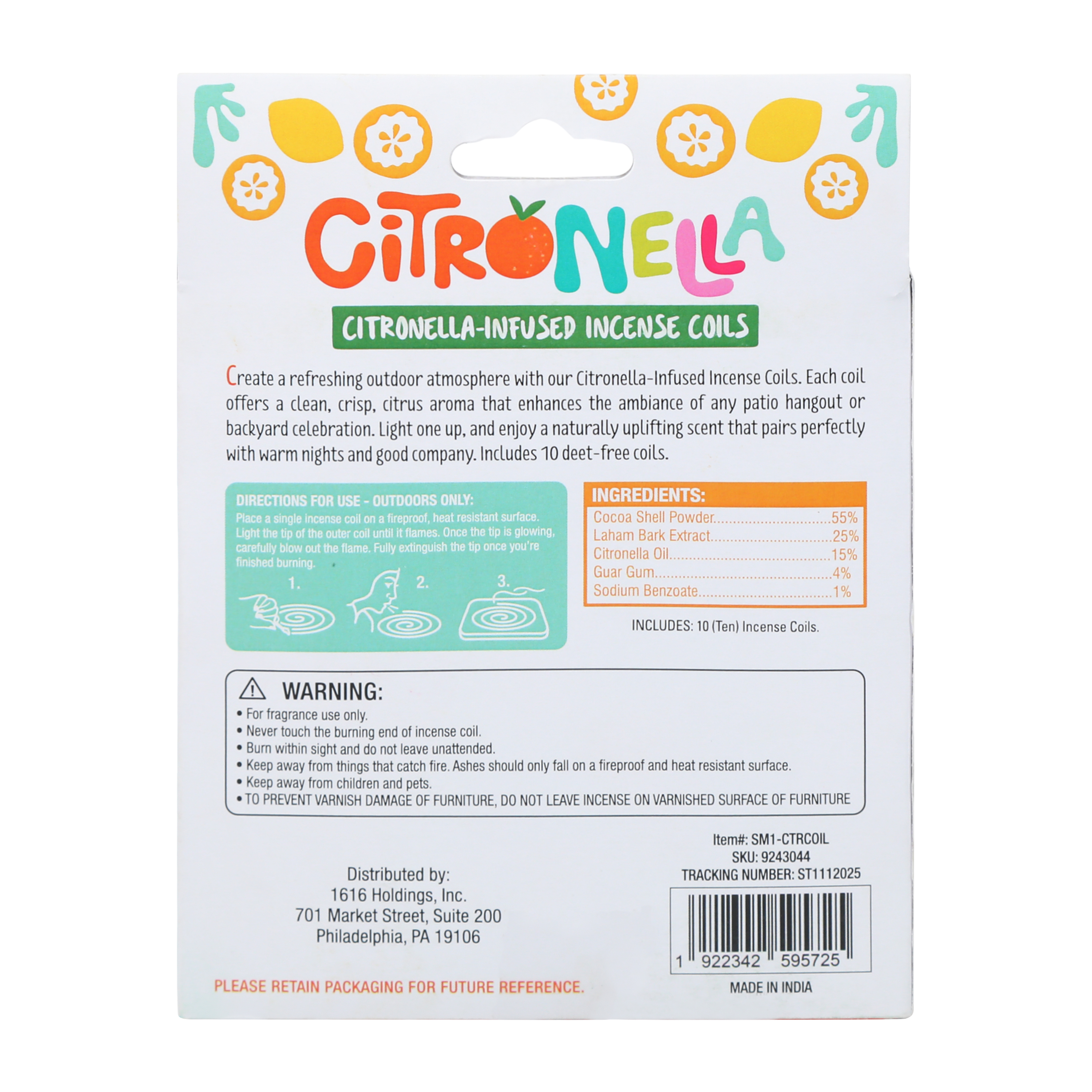 Citronella Infused Incense Coils 10-Pack