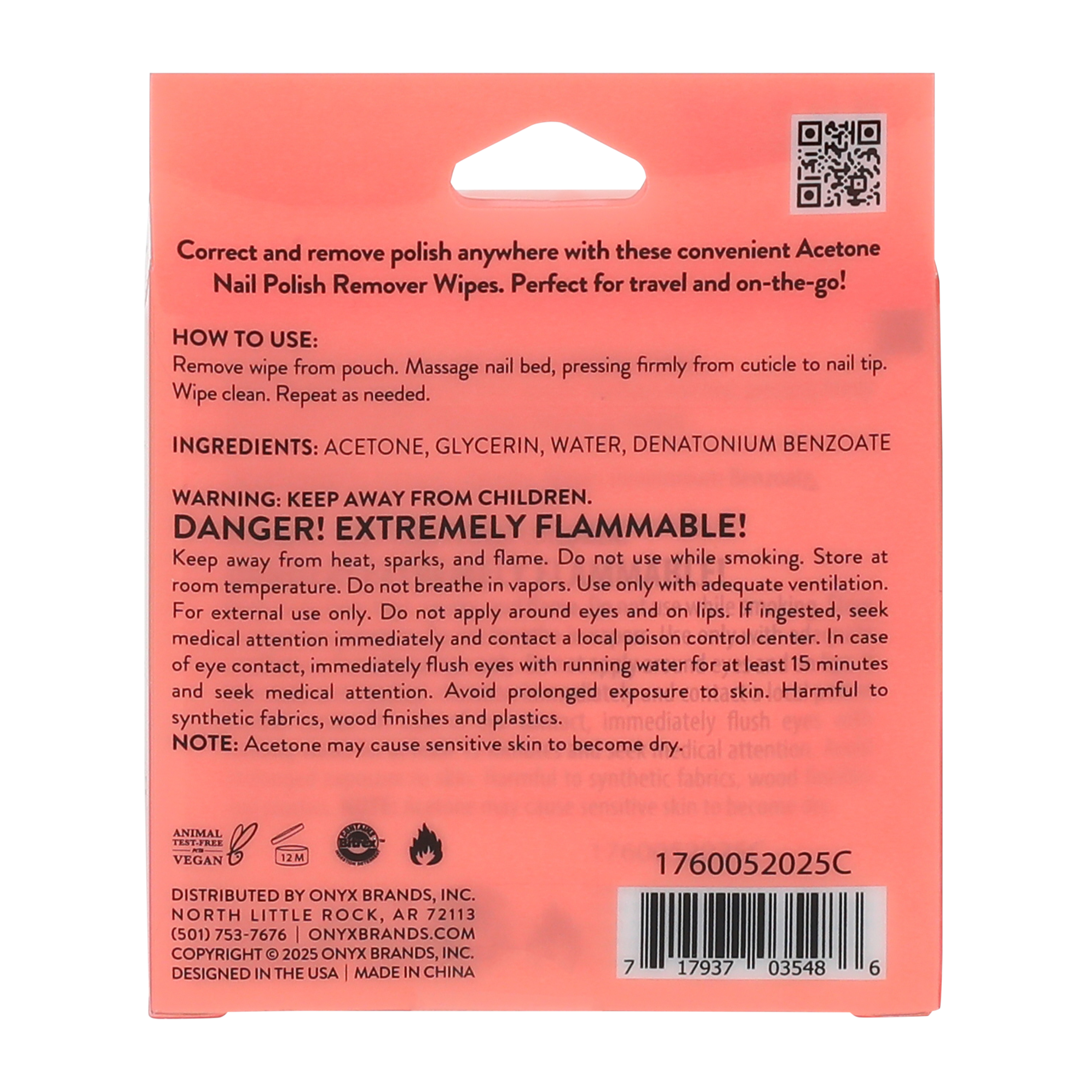 Onyx Professional® Acetone Nail Polish Remover Wipes 10-Pack