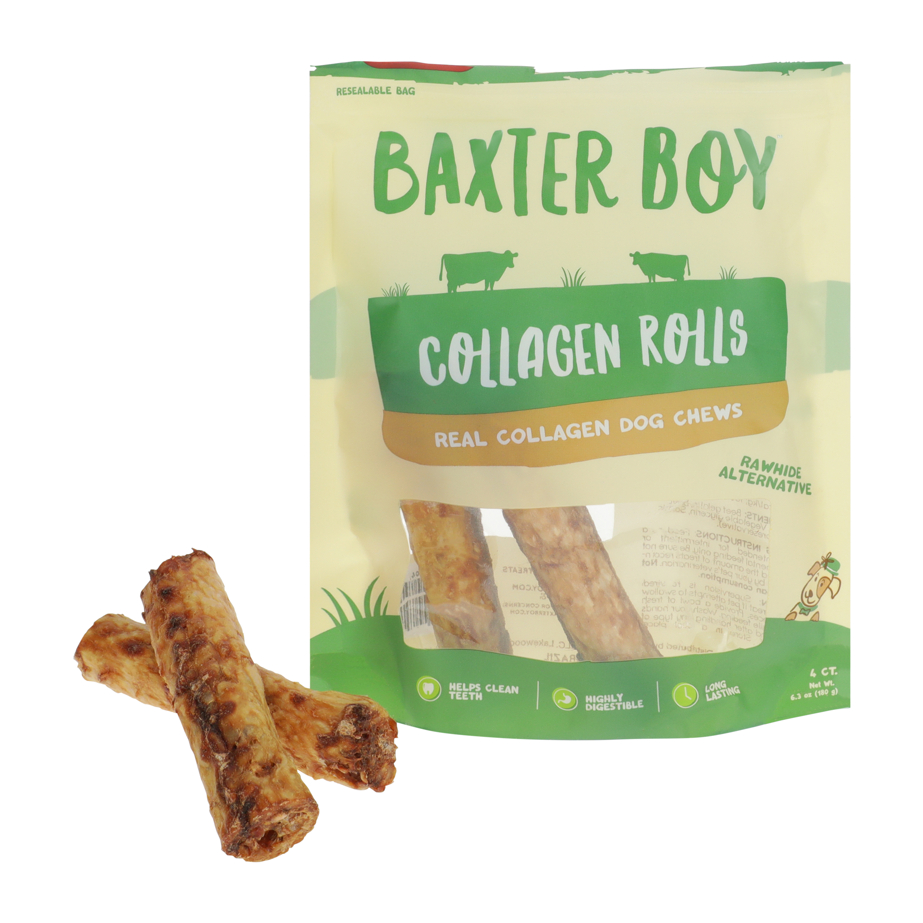 Baxter Boy™ Beef Flavored Collagen Rolls Dog Chews 4-Pack 4.5oz