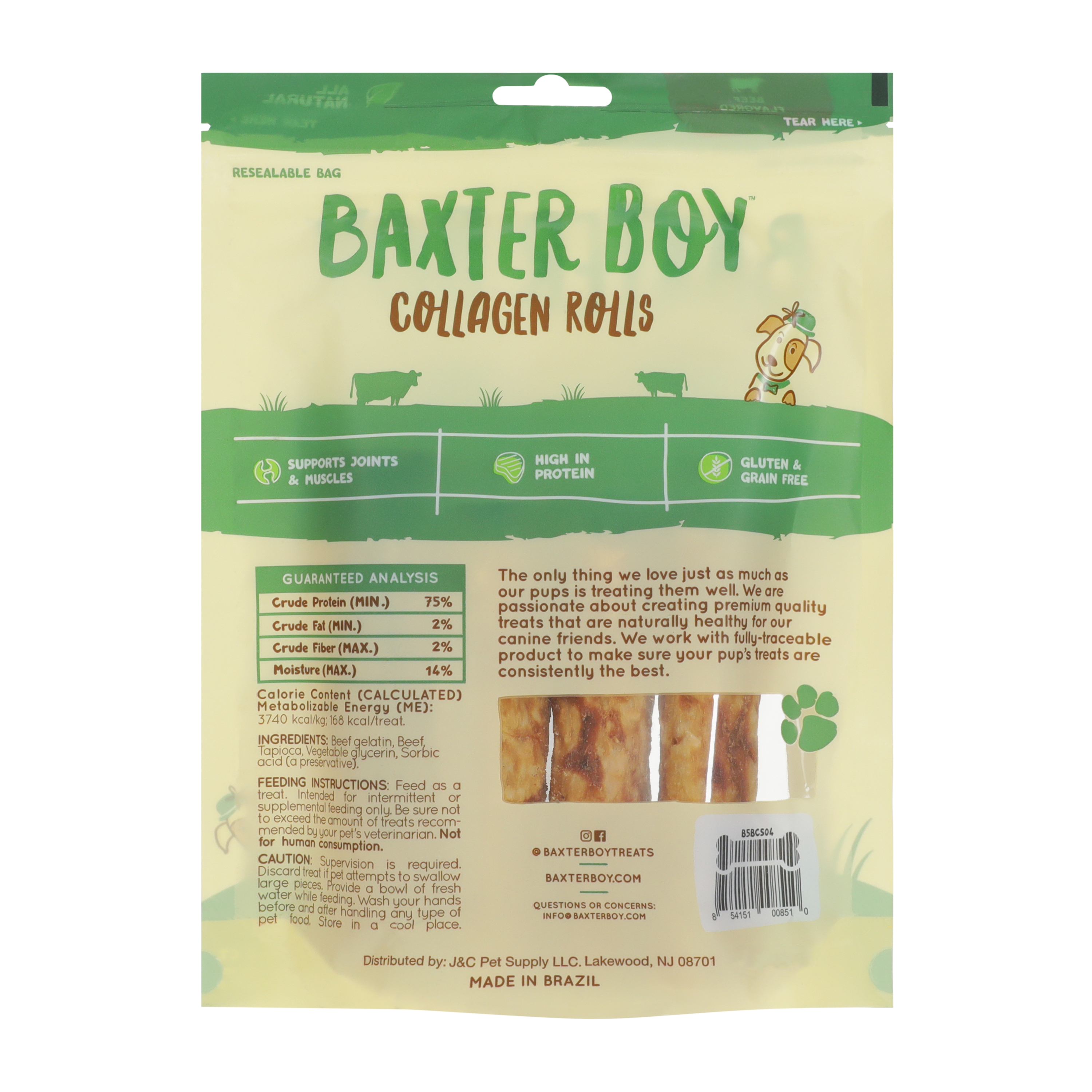Baxter Boy™ Beef Flavored Collagen Rolls Dog Chews 4-Pack 4.5oz