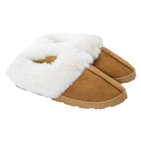 ladies brown microsuede faux fur slippers | Five Below