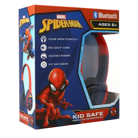 Spider Man Bluetooth Kid Safe Headphones Over The Ear Padded Cushions Flying On A Web Design