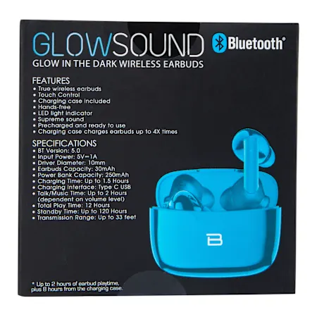 glow in the dark bluetooth® earbuds with mic
