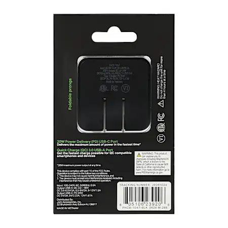 20W Power Delivery & Quick Charge USB-C & USB Dual Port Wall Charger