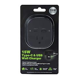 15W USB-C & USB Wall Charger With Outlet