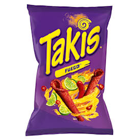Takis Fuego Rolled Tortilla Chips, Hot Chili Pepper And Lime Artificially Flavored, 9.9oz Bag