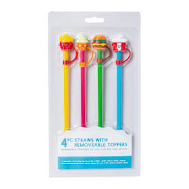 Reusable Straws With Removable Toppers 4-Pack