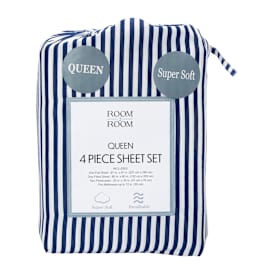Queen Size 4-Piece Sheet Set - Navy Stripe