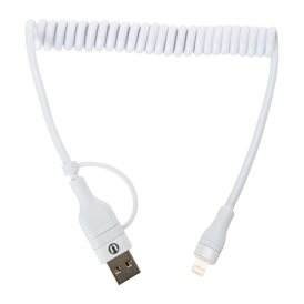 4ft Rapid Charge 8-Pin To USB-C/USB-A Coiled Cable