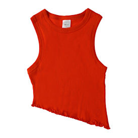 Asymmetrical Lettuce-Edge Ribbed Tank Top