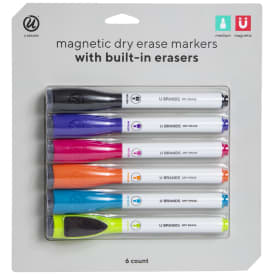 Magnetic Dry Erase Markers With Built-in Erasers 6-Pack