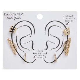 Gold Ear Cuff Earrings & Studs Set