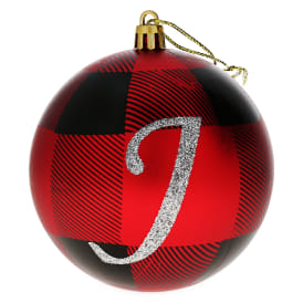 Monogram Plaid Holiday Ball Ornament - J