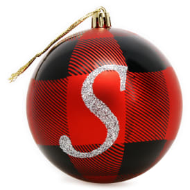 Monogram Plaid Holiday Ball Ornament - S