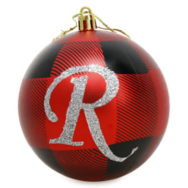 Monogram Plaid Holiday Ball Ornament - R