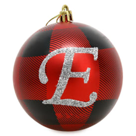 Monogram Plaid Holiday Ball Ornament - E