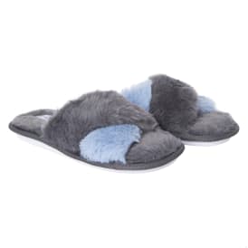 Gray Faux Fur X-Band Slide Slippers
