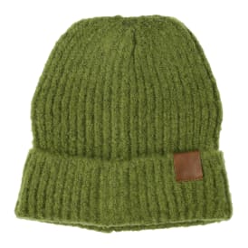 Brushed Rib Knit Beanie Hat With Corner Patch