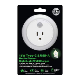 15W Type-C & USB-A Motion Sensor Night Light Wall Charger