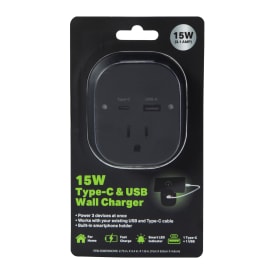 15W USB-C & USB Wall Charger With Outlet