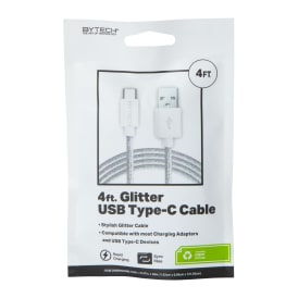 Glitter USB-C 4ft Cable - White