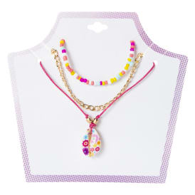 Layered Bead & Chain Necklace Set 3-Piece - Shell