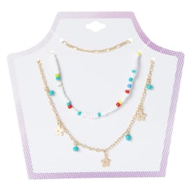 Layered Bead & Chain Necklace Set 3-Piece - Flowers
