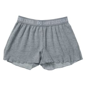gray waffle shorts with print waistband