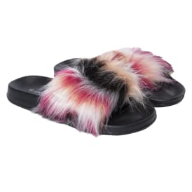 Ladies Multi-Color Faux Fur Slide Sandals