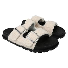 Ladies Sherpa Double Buckle Sandals