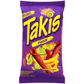Takis Fuego Rolled Tortilla Chips, Hot Chili Pepper And Lime Artificially Flavored, 9.9oz Bag