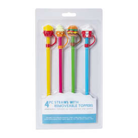 Reusable Straws With Removable Toppers 4-Pack