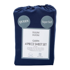Queen Size 4-Piece Sheet Set - Navy Blue