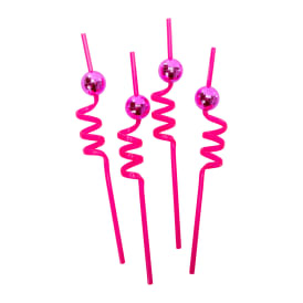 Pink Disco Plastic Straws 4-Count