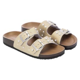 Ladies Studded Double-Buckle Slide Sandals