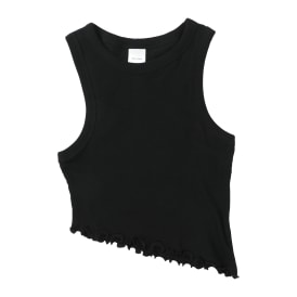 Asymmetrical Lettuce-Edge Ribbed Tank Top