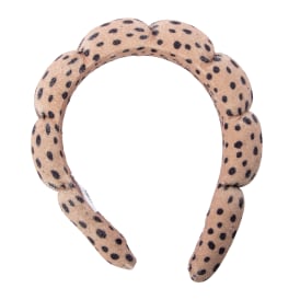 Polka Dot Padded Headband With Hair Tie - Brown