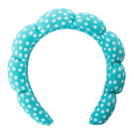 Polka Dot Padded Headband With Hair Tie - Teal