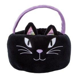 Plush Cat Halloween Basket 9.44in x 9.84in