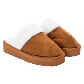 Ladies Faux Fur-Lined Platform Mule Slippers