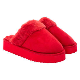 Ladies Faux Fur-Lined Platform Mule Slippers