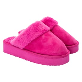 Ladies Faux Fur-Lined Platform Mule Slippers