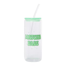 Printed Glass Tumbler With Lid & Straw