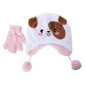 Kid's Plush Animal Winter Hat & Glove Set